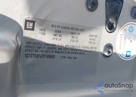 2007 Chevrolet Malibu Lt from USA, damaged, VIN 1G1ZT58F47F195685